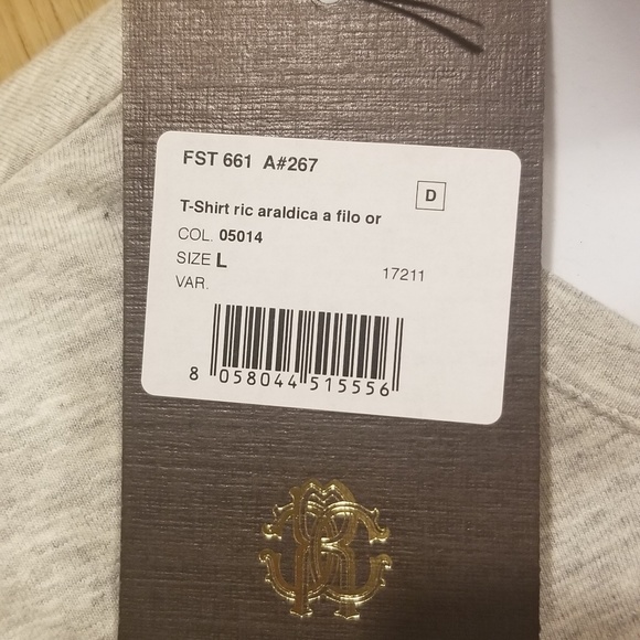 Cavalli grey cotton T-shirt gold embroidery logo L - Picture 5 of 8